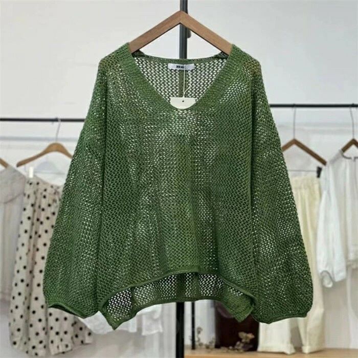 ニット セーター プルオーバー レディース セーター ぽわん袖 重ね 体型カバー トップス ゆる 長袖 二の腕カバー メッシュ レイヤード Vネック ゆったり 大きいサイズ 無地 シンプル 通勤 着回し OL 重ね着 春 夏 送料無料