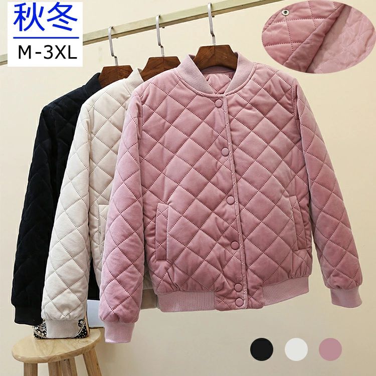 Rakuten - キルティングコート レディース ノーカラー ジャケット ショート丈 コート 前開きボタン 防寒 秋冬アウター スタジャン 菱柄 無地 体型カバー 保温 カジュアル キルトコート 軽量 羽織り 着痩せ 大きいサイズ M?3XL 3色 YOYO