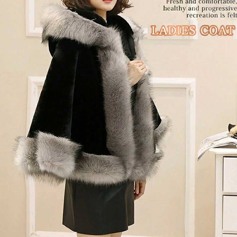 Rakuten - フード付き レディース マントコート 秋冬 無地 ドルマンスリーブ ポンチョ マント アウター 女の子 秋冬物 厚手 フェイクファー お呼ばれ入園式 卒業式 もこもこ ホワイト/ワインレッド/グレーM L 2L 3L