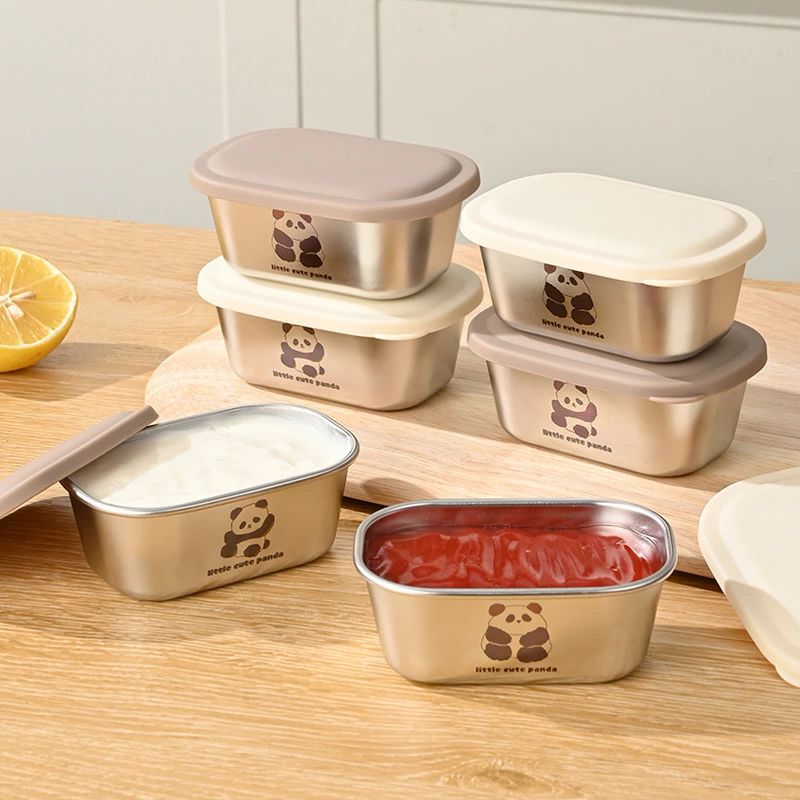 304ステンレスディップケースです、キッチンキャラクター小皿です、長方形の蓋付きソースカップです、..