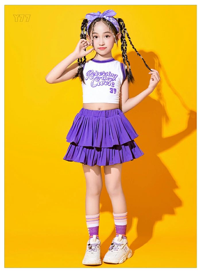 セットアップ パープル 女の子(ベスト+スカート) 男の子(Tシャツ+ショーツ) hiphop...