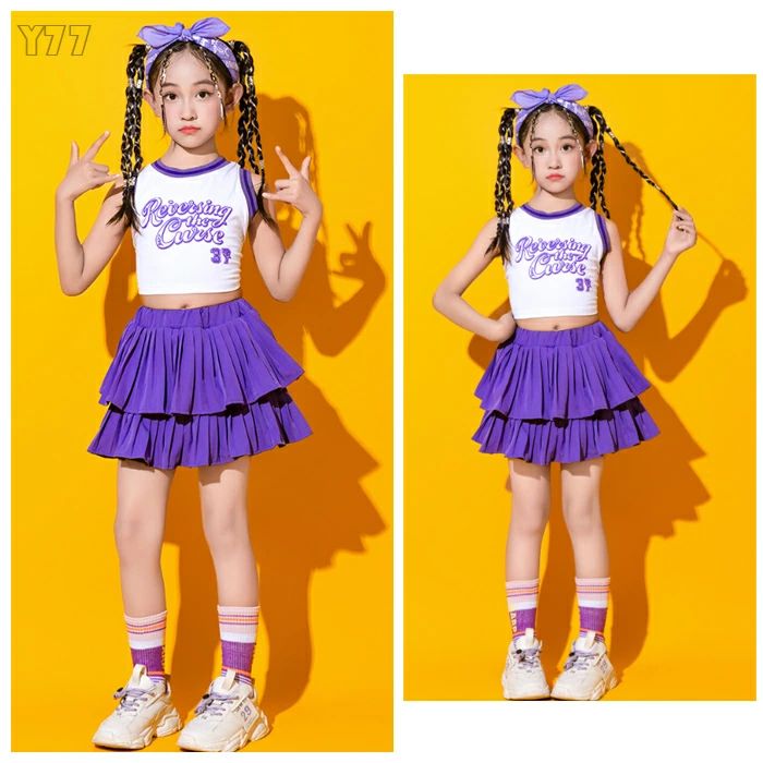 セットアップ パープル 女の子(ベスト+スカート) 男の子(Tシャツ+ショーツ) hiphop...