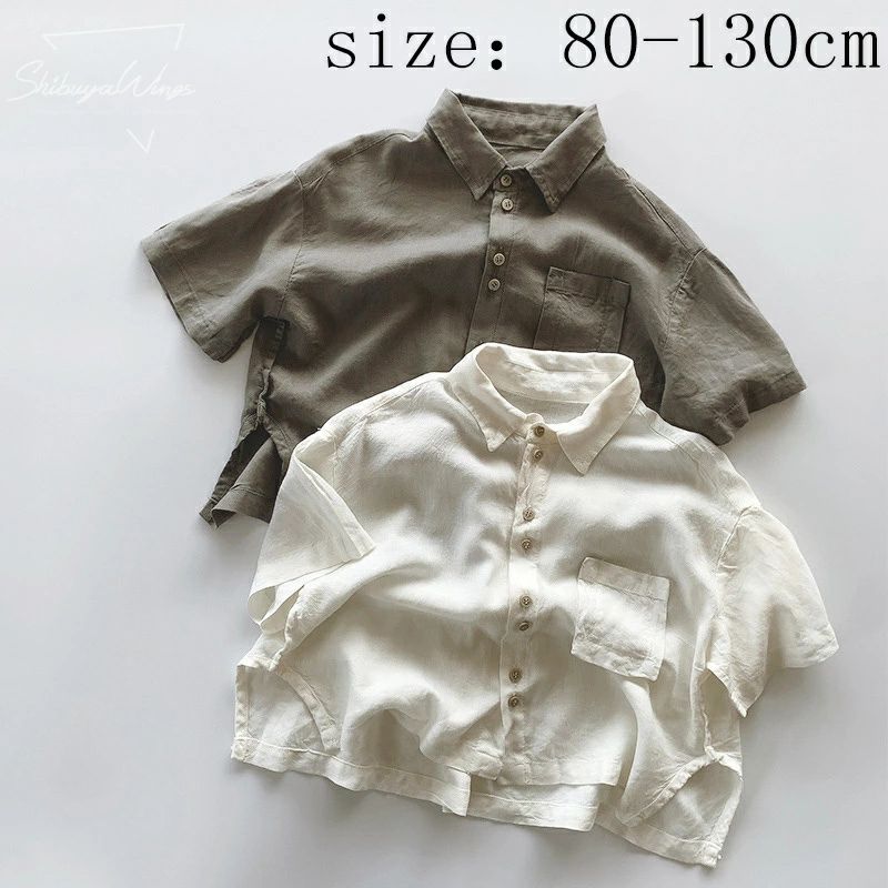 乐天商城 - ベビーシャツ 半袖 子供用 ベビー服 子供服 男の子 夏 子供シャツ ベビー用 キッズシャツ トップス アウター グレー ベージュ 通気性 肌触り ハンサム 通園通学 出産祝い 無地 おしゃれ プレゼント 柔らかい 誕生日 入学式 薄手 1歳2歳3歳4歳 新作 80 90 100 110 120 130
