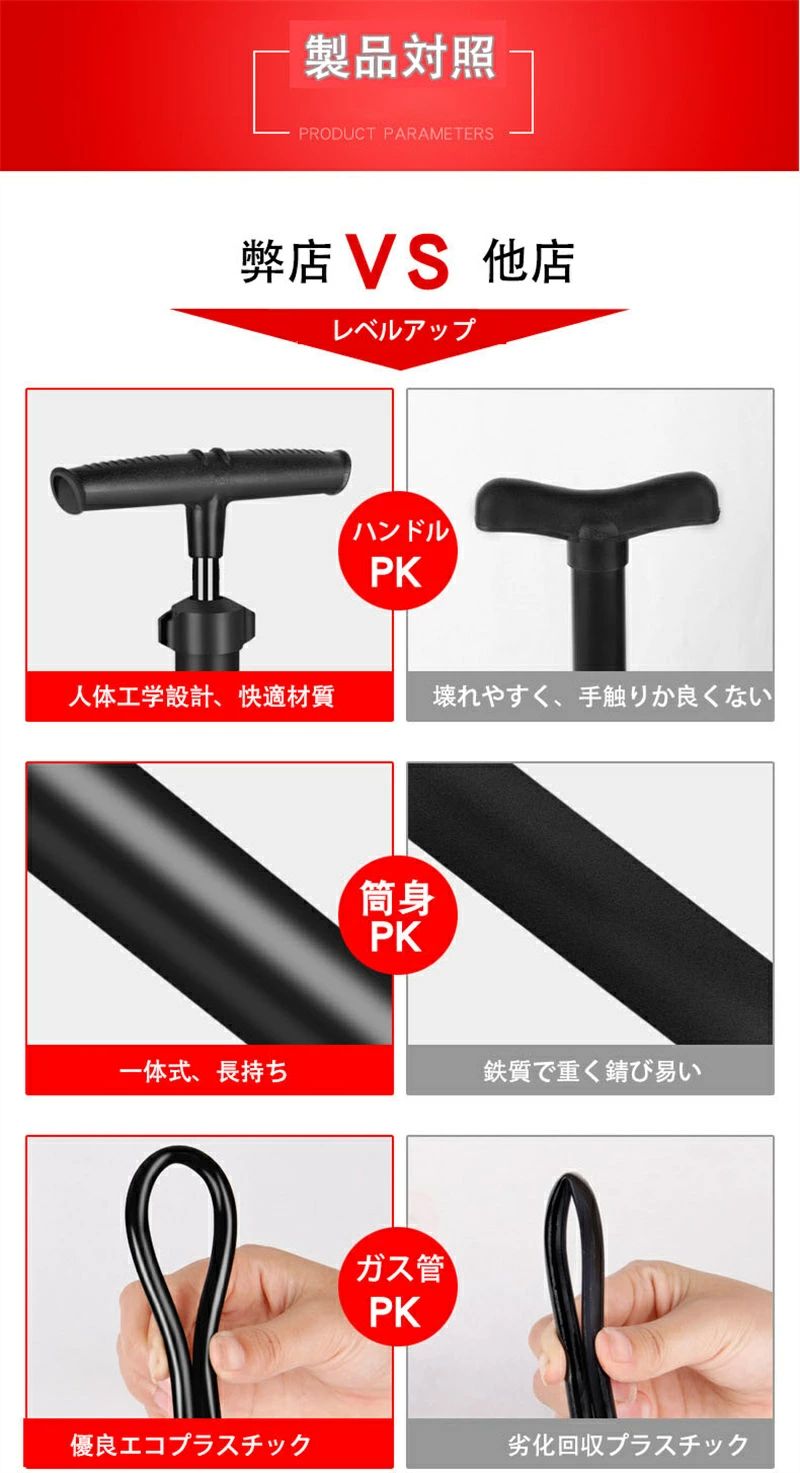 家庭用 高圧 小型 空気ポンプ 圧力計 手動 携帯 空気入れ ボール・浮き輪・自転車車など用 自転車 アダプタ付き タイヤ用