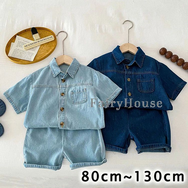 100 洋服 コットン キッズ 女の子 男の子 90 オシャレ カジュアル 80 短パン おそろい 130cm ジュニア 半袖 セットアップ 綿 上下セット 120 韓国風 ベビー tシャツ 半ズボン 子供服 夏用 夏服 2点セット キッズ デニム 110 おしゃれ 夏 コットン