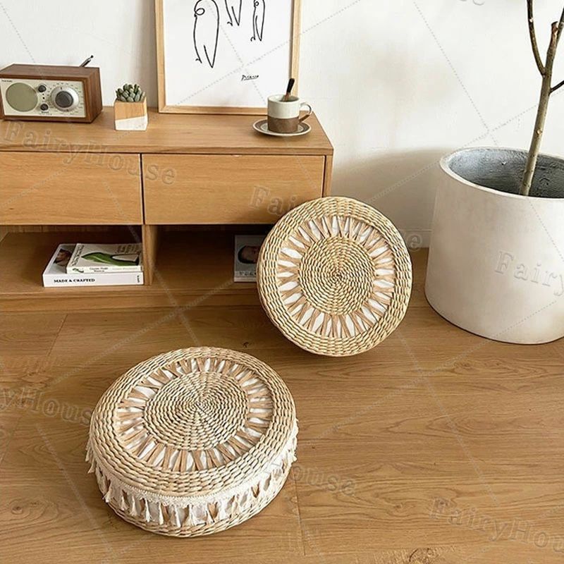 丸 チェア 夏 椅子用 36cm 厚め 椅子 わら編み 50cm おしゃれ クッション 円形 40cm 天然素材 ざぶとん アジアン 雑貨 透かし編み 送料無料