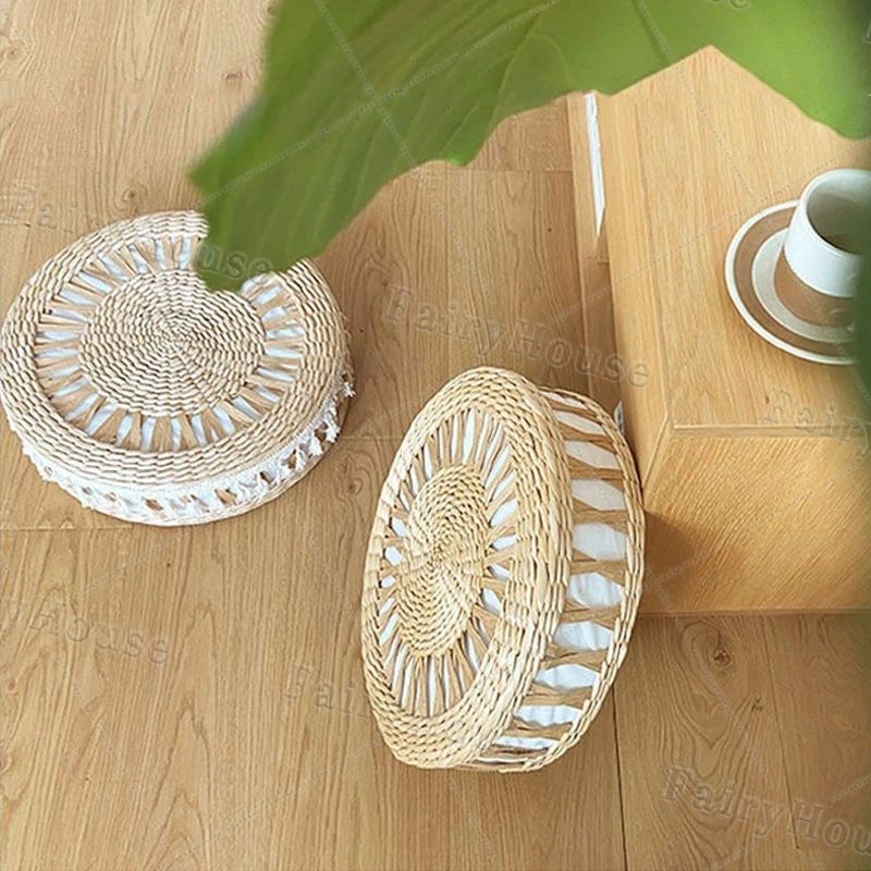 丸 チェア 夏 椅子用 36cm 厚め 椅子 わら編み 50cm おしゃれ クッション 円形 40cm 天然素材 ざぶとん アジアン 雑貨 透かし編み 送料無料 [2]