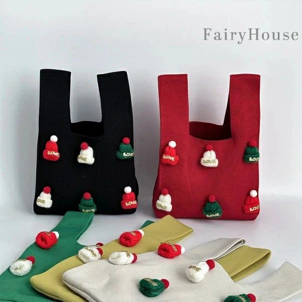 ギフトバッグ ポリエステルニット 軽量 収納力抜群 マイクロファスナー マルチ使い ショルダーバッグ トートバッグ 両用手提げ プレゼント 女性 メンズ ユニセックス おしゃれ かわいい マイナー トレンド ホリデー シーズン限定