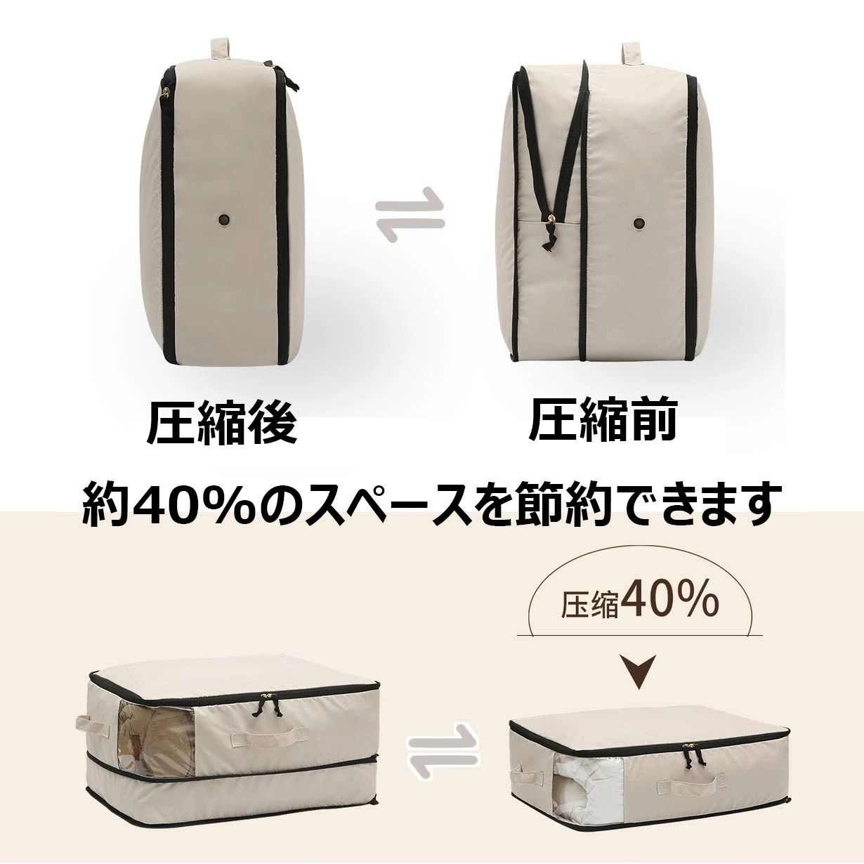 圧縮収納袋 防湿 便利グッズ 3サイズ 季節転換 引越し 節約 防塵 圧縮ボックス 折りたたみ式 布団 ダニ対策 40％ 省スペース 衣替え 収納袋 カビ 衣類圧縮袋 整理用品 押入れ収納 おしゃれ 押入れ クローゼット 折りたたみ 収納ケース シンプル 洗える 持ち手付き 3
