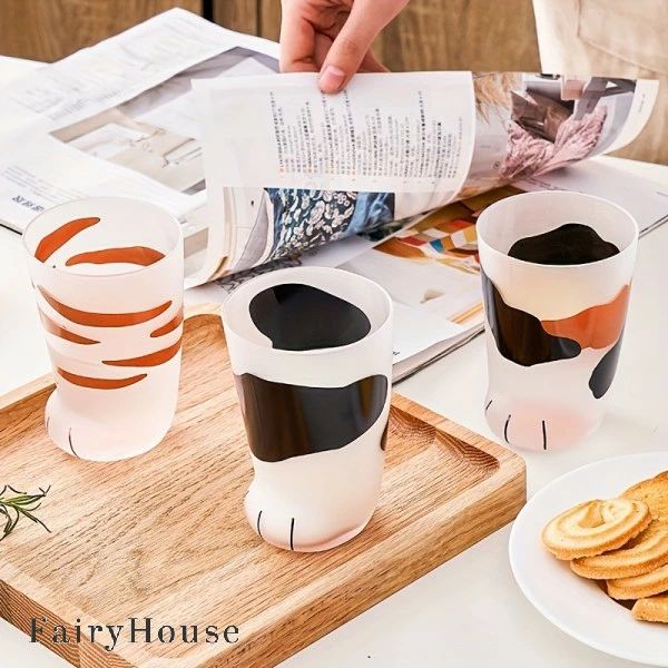 カップ、飲料用タンブラー プリント ガラス コーヒー フット ミルク クロー セット 朝食 クリスマス キャット マグ、個性的なキャット ポー カップ、キュートなキャット ギフト グラス、若者向け、誕生日