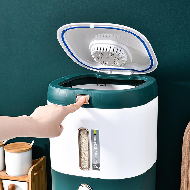 20斤の大容量の米です、簡単に押して米を出します、米たるを厚くする、防虫用の米びつ、台所は米びつを整理します、米箱を密閉します、高効率防湿技術です、健康貯蔵米たる