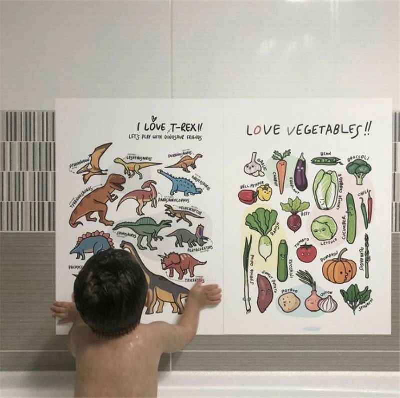 ポスター子供のための教育ポスター漫画学習ポスター防水英語教育 58.4X41cm Numbers 英語 学習 防水 知育 お風呂ポスター Alphabet アルファベットポスター 基本の英単語ポスターこども用 大人もお風呂で学べる English Basics 北欧パステルカラー 子供