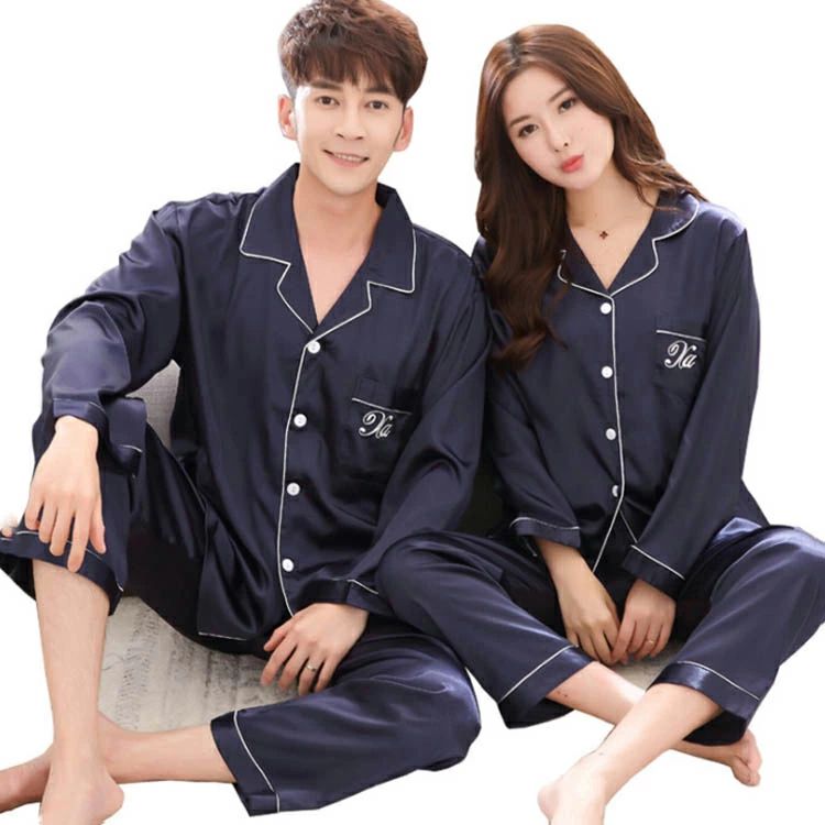 カップルパジャマ 春夏秋冬 長袖 パジャマ 前開き サテン 男女上下セット シャツパジャマ ランジェリー 襟付き レディース/メンズ