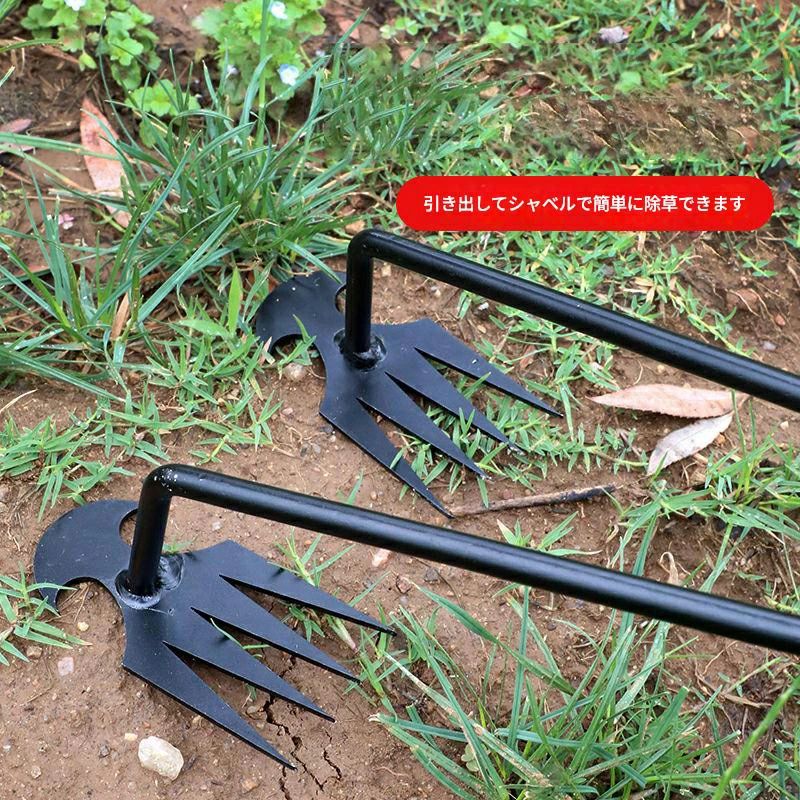庭 くわ グッズ ガーデン 土起こし器 根こそぎ 芝生 片手鍬 4本鍬レーキ 菜園鍬 草抜き器具 コンパクト..