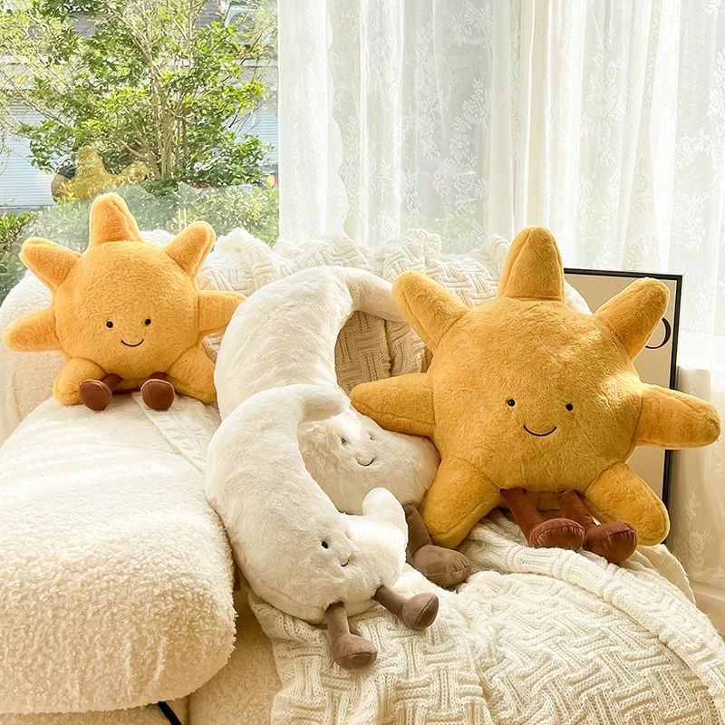クリエイティブなサンピロー、月型クッション、暖かいリビングルームの装飾枕、ガーリー出窓枕、畳で快適な枕、かわいい太陽模様のソファ枕、ドリームムーンクッション組み合わせ、ホームソフトデコレーション日月枕、スイートスタイルのリビングルーム枕