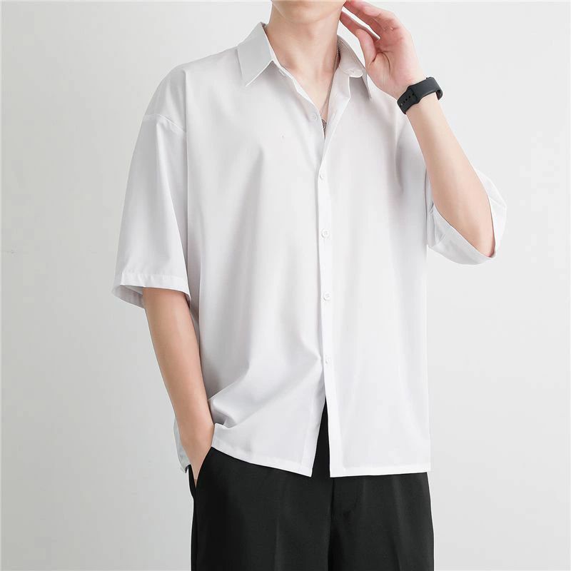 Rakuten - 男性の夏の半袖シャツのゆったりとしたシャツの高級感アイロンをかけないでシャツを垂らします感生地の男性の式のシャツ薄くて薄い通気性の夏の紳士服の潮流の男性の式のシャツのシンプルなスタイルのシャツを推薦します