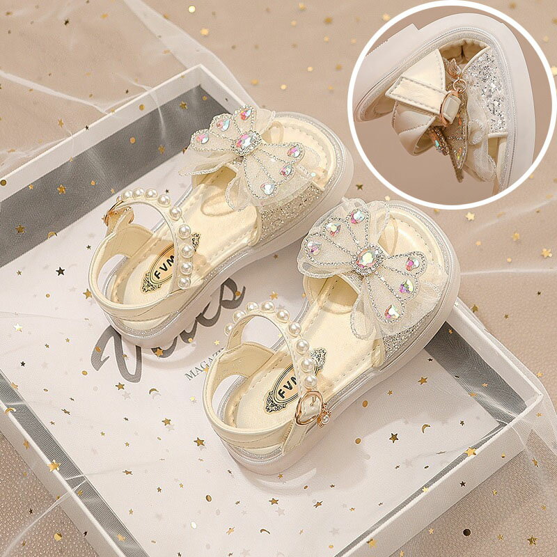 샌들 선물 16.5/17/17.5/18.5/19/20/21/22/22.5 포멀 진주 화려한 신발 걷기 쉬운 여아 외출
