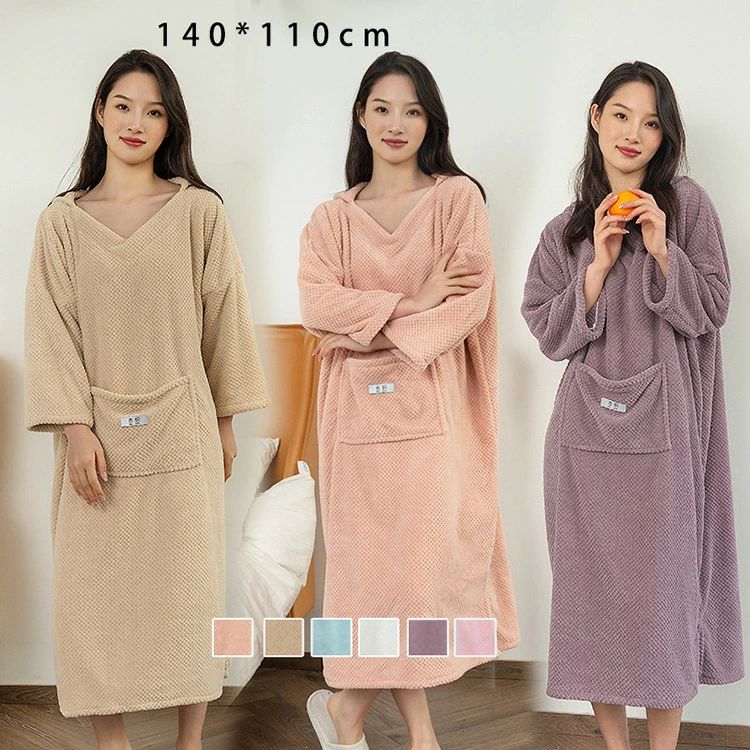 もこもこ ナイトガウン パジャマ 防寒 冬用 寝間着 レディース レディース 湯着 暖かい バスローブ ルームウェア 部屋着 厚手