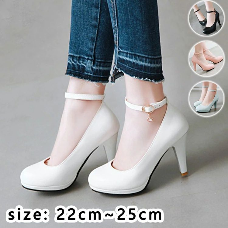 Rakuten - 22.0~25.0cm ヒール9.5cm レディース ヒール 可愛い 結婚式 軽量 ブラックピンク パーティー ピアノ発表会 4colors 女の子 演奏会 通勤 美脚 ホワイト 演出 ハイヒール ブルー ストラップ