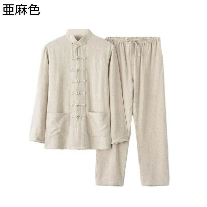 唐装 チャイナ服 吸湿 通気性 伝統服 カジュアル 漢服 上着 普段着 結び釦シャツ お出掛け チャイナ風 ゆったり 大きいサイズ カンフーシャツ 2点セット 速乾性 メンズ ワーク おしゃれ 長袖