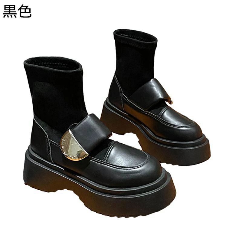 Rakuten - オシャレ 秋冬 ハーフブーツ 外出 切り替え プラットフォーム 身長アップ7cm サイドファスナー オフィス 厚底 日常 ブーティ スエード アンクル丈 レディースブーツ 通勤