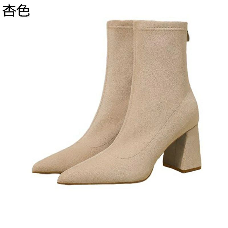 ポインテッドトゥ ブーティ 粗いかかと OL ビジネス 通勤 ハイヒール7cm レディース ショートブーツ ジ..