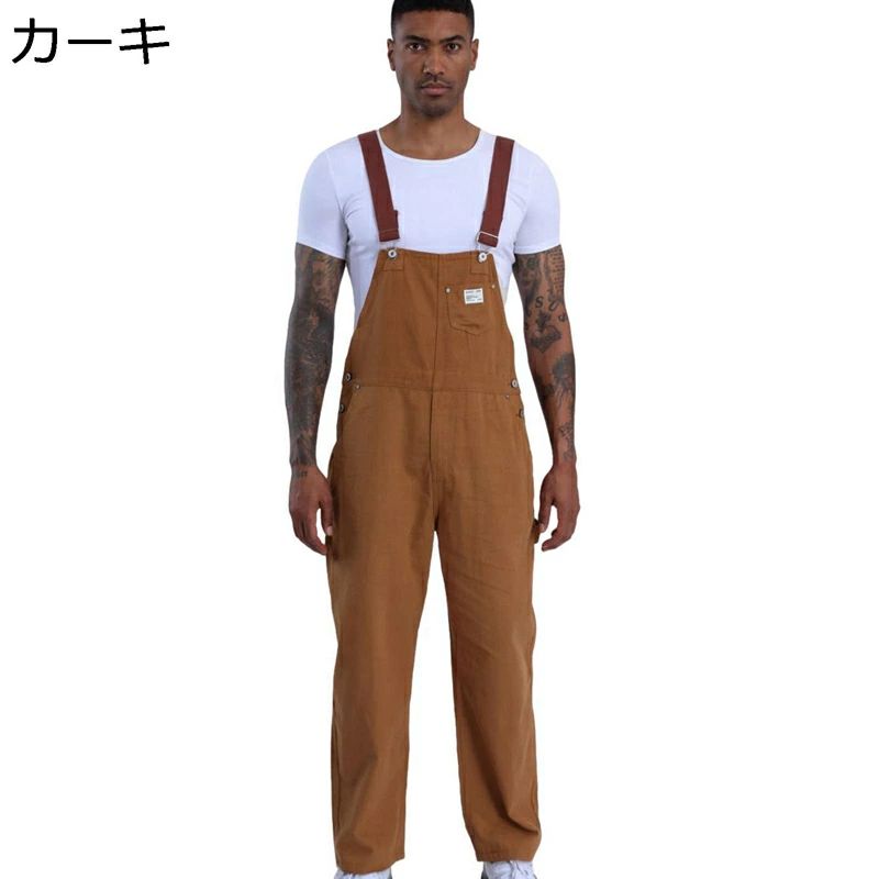 Rakuten - アメカジ 無地 サロペット ゆったり ワークウェア 大きいサイズ 耐摩耗性 デイリーユース メンズ 普段着 ヴィンテージ オーバーオール カーゴパンツ キャンバスパンツ 長ズボン 作業着 ストレート