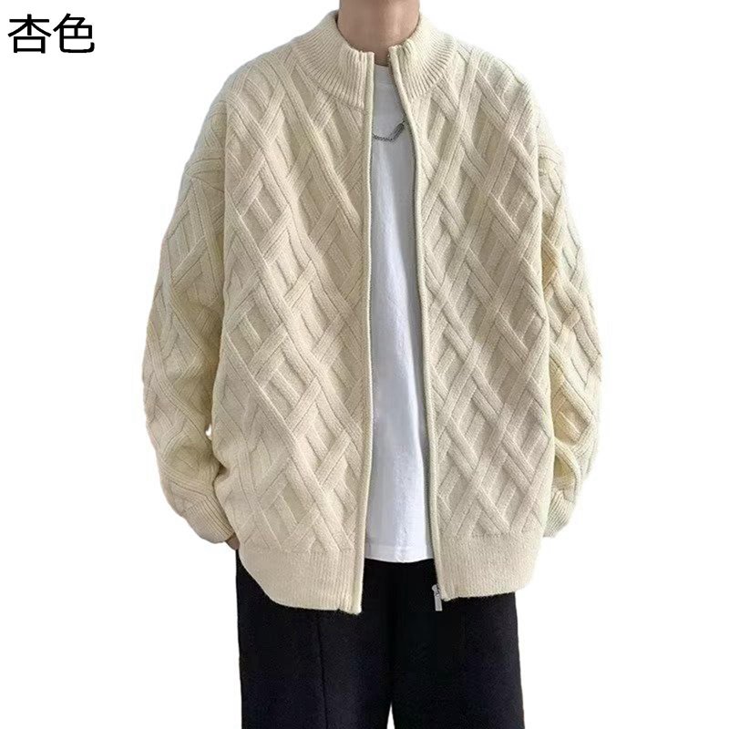 無地 着心地のいい ベーシック かっこいい セーター ケーブル編み 秋冬 ビッグシルエット 大人 通気 おしゃれ ニット メンズ ジップアップ 長袖 ヴィンテー...