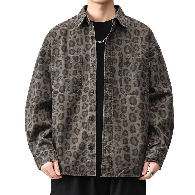 乐天商城 - おしゃれ 通気性 シャツアウター UVカット服 着まわし 開襟 シンプル ヒョウ柄 メンズ 速乾吸汗 春夏 かっこいい カジュアルシャツ カーゴジャケット 普段着 ゆったり 韓国 街着 長袖