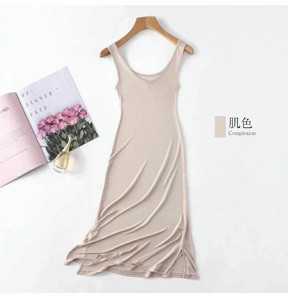 保湿インナーワンピース キャミワンピース シンプル スリップ インナー キャミソール Vネック ペチコート 絹 【送料無料】シルク 3