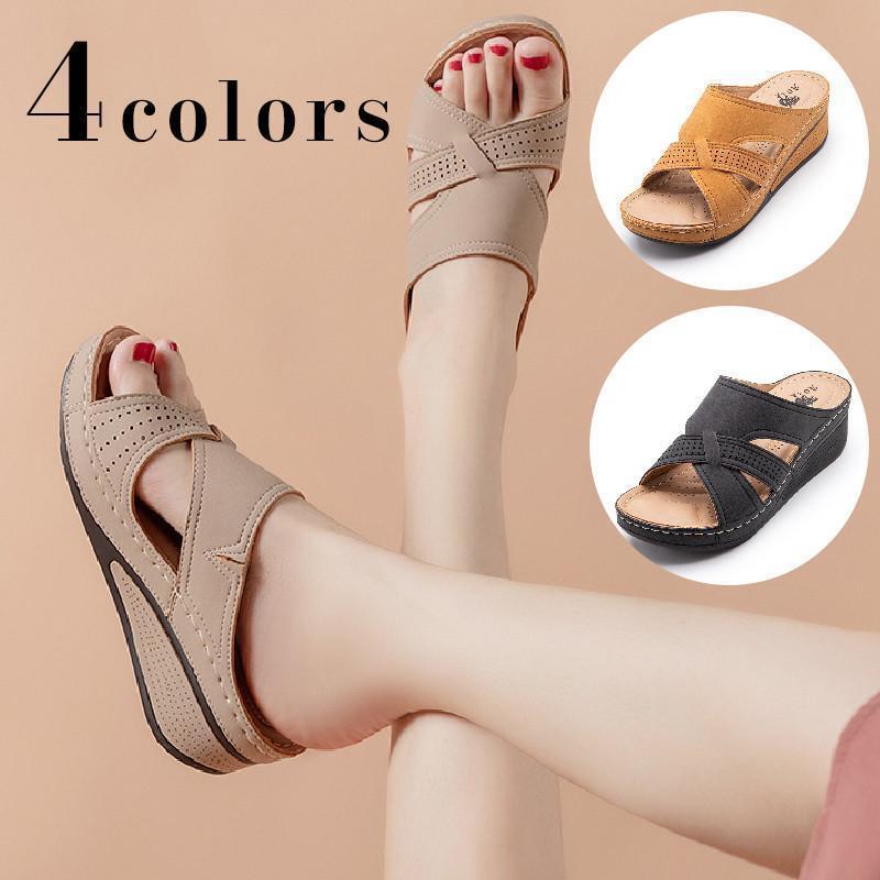 ミュールオフィスサンダル通勤用美脚ウェッジソールレディース厚底低反発ウエッジソールミセス靴サボカジュアル歩きやすい疲れない痛くない