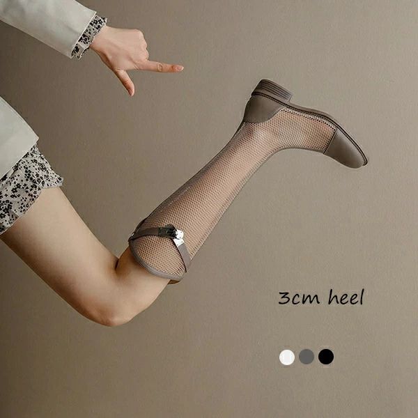 ロングブーツ ブーツサンダル サマーブーツ レディース 夏 メッシュ シアーブーツ 切り替え バックジッ..