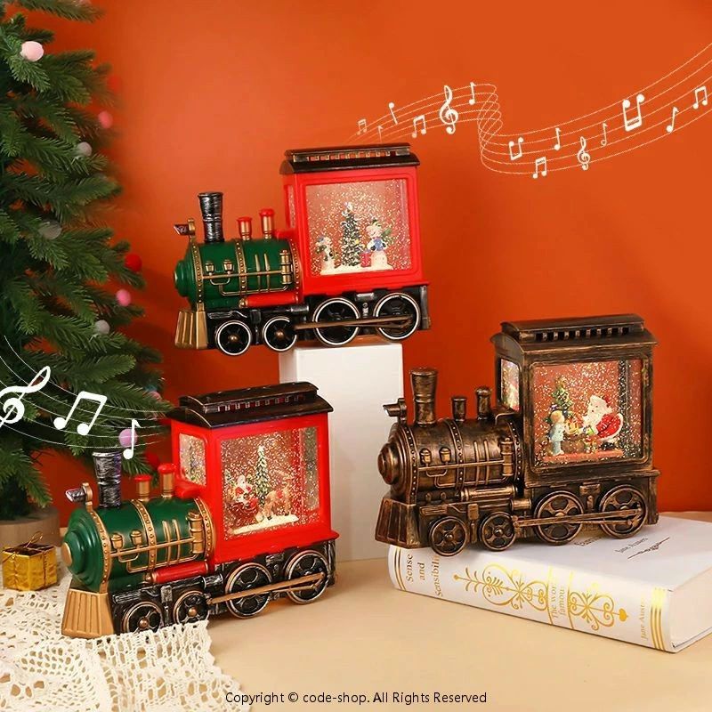 スノードーム クリスマスオルゴール スノーグローブ LEDライト付き 8曲自動ループ クリスマス置物飾り 雪景色ボール 列車オルゴール インテリア クリスマスプレゼント 雪だるま＆モミの木 サンタさん