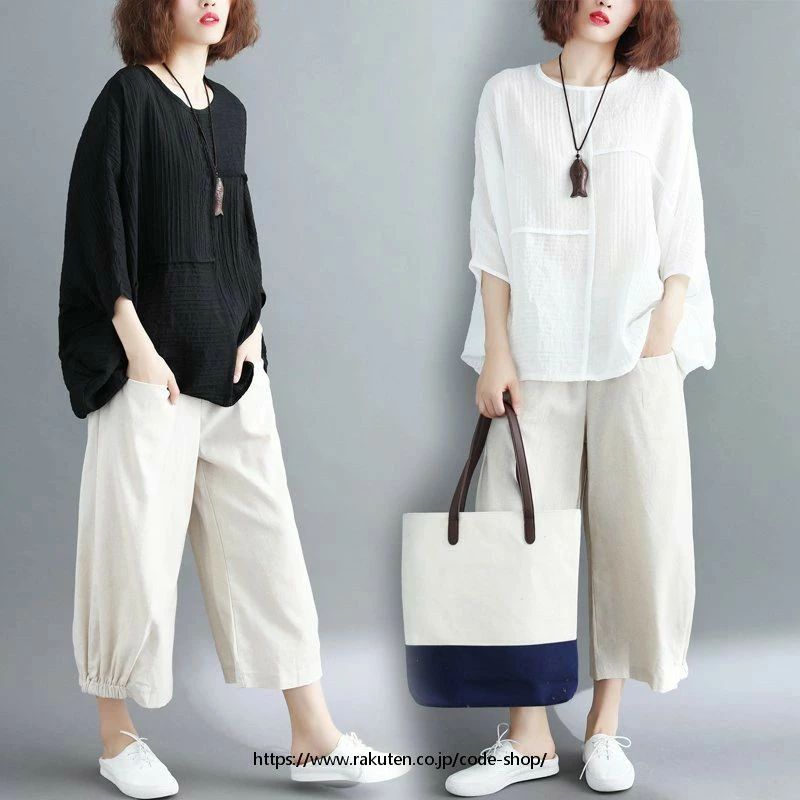 セットアップ 森ガール レディース Tシャツ ガウチョパンツ 九分丈 体型カバー ゆたり 大きいサイズ カジュアル トップス バレンタイン プレゼント