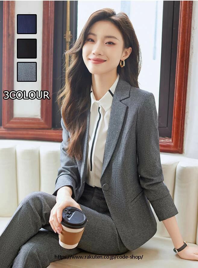 女性スーツ 3点セット「ジャケット+パンツ+長袖シャツ」 就職 レディース 面接 ビジネス 制服 OL 通勤スーツ 着痩せ カジュアル パンツスーツ 成人式 コート フォマール 洗える 司会 卒業式 20代30代40代 春秋 ブラック/グレー/ブルー 二次会 S/M/L/XL/2XL/3XL/4XL