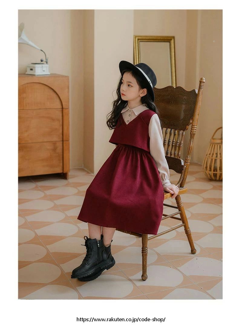 ★超可愛い 長袖ワンピース 女の子 キッズ コーデュロイ 秋冬 入学式 ジャンパースカート オーバーオール ドレス 子ども服 可愛い ミモレ丈ワンピース 通学 卒業式 ゆったり カジュアル ベスト風 裏起毛 森ガール ブラックワイン赤 120 130 140 150 160 165