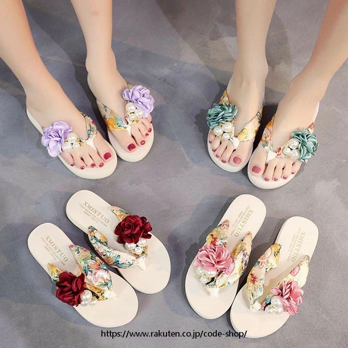 ビーチサンダル レディース 厚底 花柄 軽い トングサンダル 歩きやすい ヒール 海 痛くない 女の子 旅行 美脚 レジャー用 タウン用 女性用 履き心地 おしゃれ かわいい 軽量 滑り止め 可愛い 夏 ビーサン 大きいサイズ 黒 ベージュ ビーチグッズ 22.5-26cm