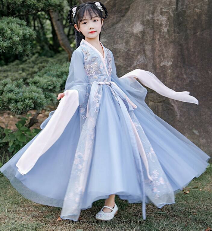 Dresses - 超可愛い チャイナ服 キッズ 結婚式 子供服 女の子 中華服 フォーマル マキシ丈ワンピース ピアノ 発表会 イベント プリンセス チャイナドレス 森ガール 演出 卒業式 三五七 入学式 ジュニア 子どもドレス 秋春夏 袖あり ロング丈 コスチューム 青 花柄 100~160cm