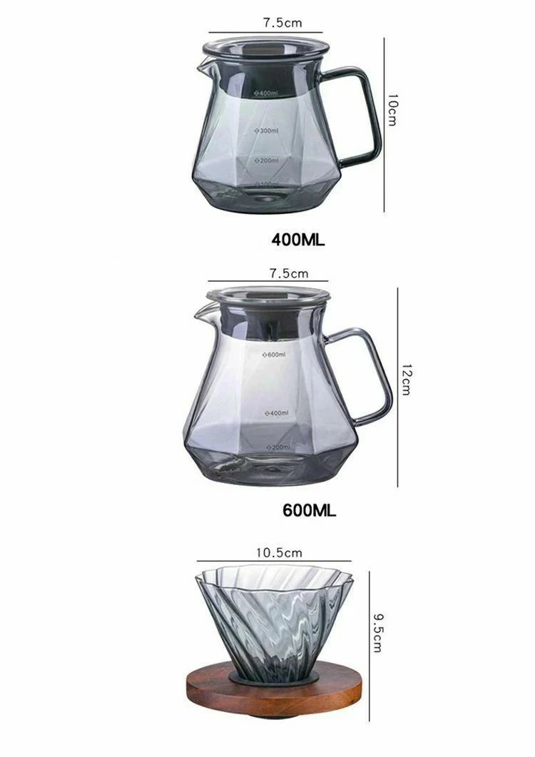 コーヒードリップ器具 木製ホルダー コーヒードリッパーセットコーヒーサーバー コーヒーサーバーセット 600ml コーヒードリッパー 耐熱ガラス ハンドドリップ 400ml ダイヤモンド おしゃれ 2