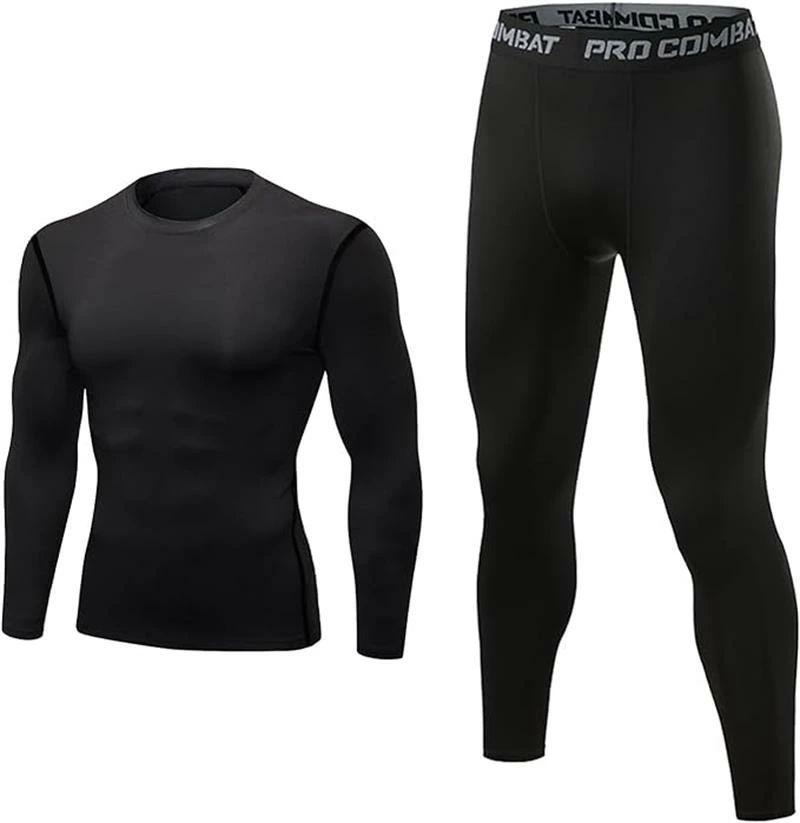 Long-Sleeved - メンズ 上下 セット 裏起毛 [吸湿速乾・軽量保温・伸縮性]長袖 シャツ スポーツタイツ インナー コールドギア 防寒インナー コンプレッション タイツ 秋 冬用