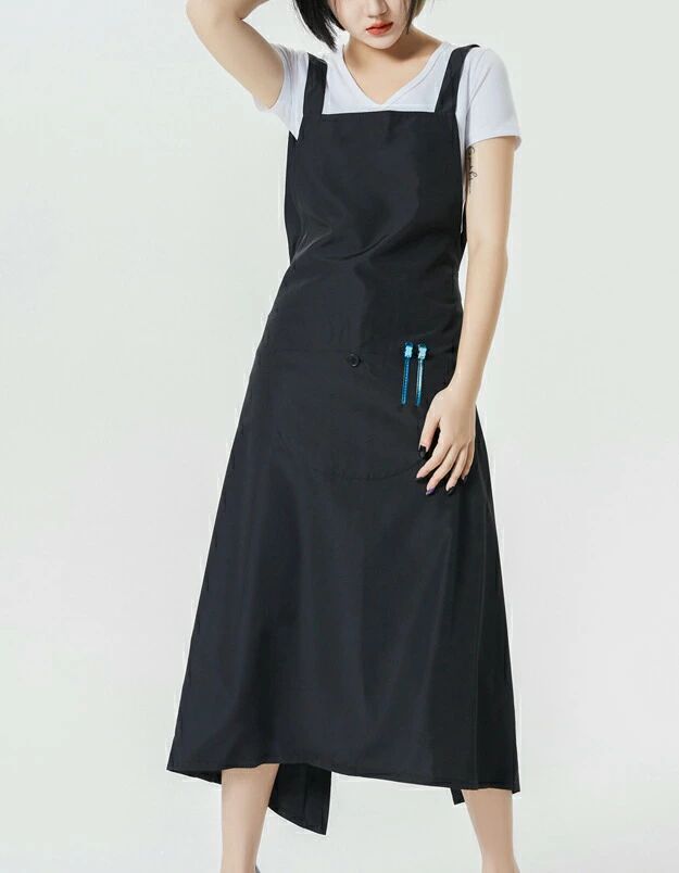 マジックテープ 散髪 お尻が隠れるロング丈！サロペットワンピース風 美容室 ロングエプロン エプロン 2段ボタン 業務用 エプロン サロンエプロン