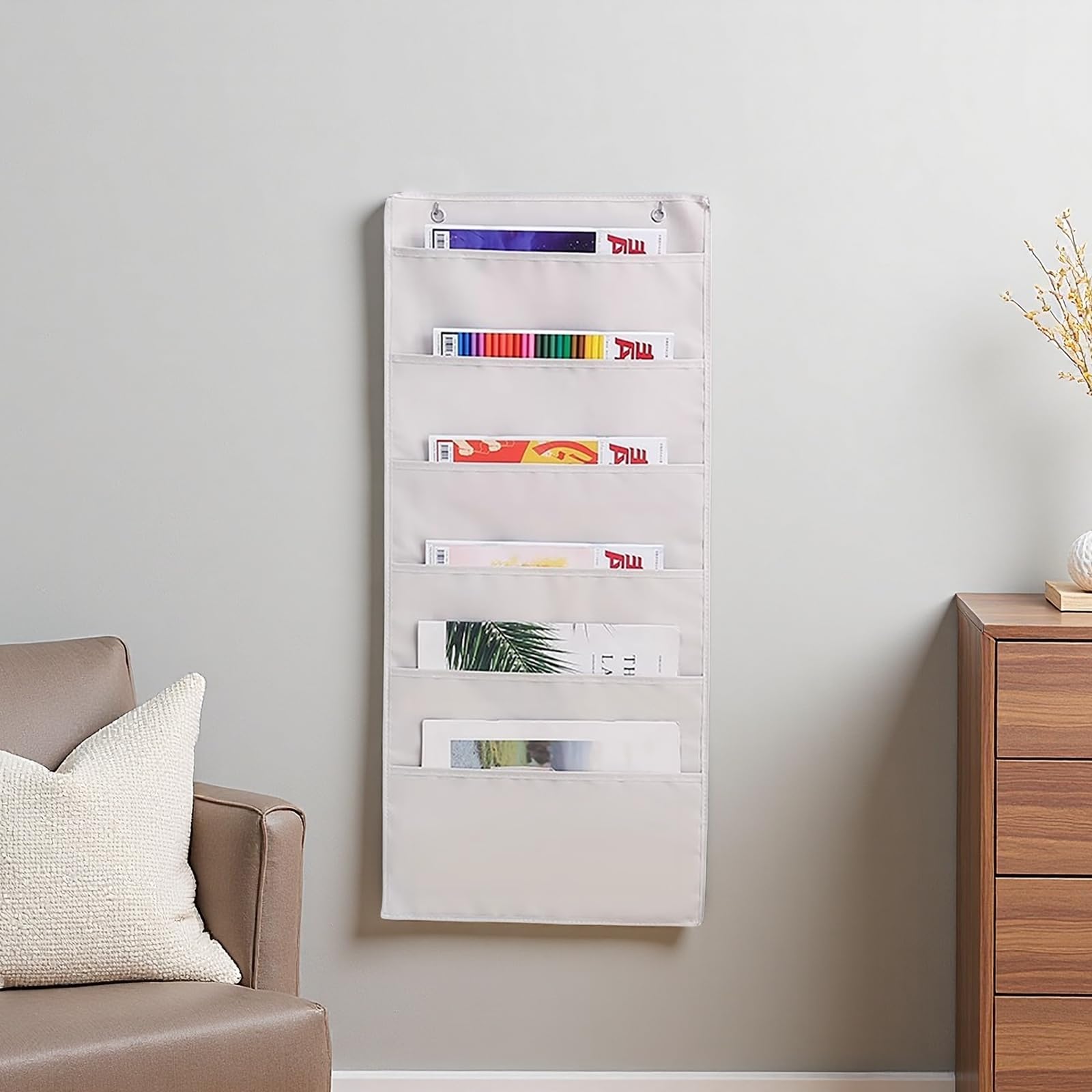 レター 壁掛け 整理整頓 ポケット A4サイズ 6ポケット書類収納 壁掛け 資料 雑誌 布製 粘着フック2個付..