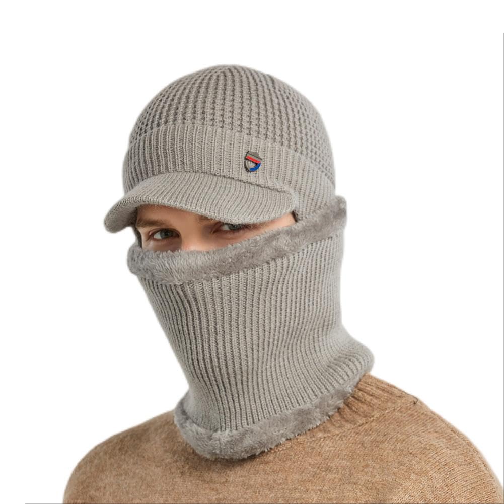 Cap, Hat - 裏起毛 2点セット メンズ 自転車 キャップ 柔らかい 耳当て 通勤 ネックウォーマー 防寒 厚手 56-60cm 寒さ対策 9116 ツバ付き 釣り 登山 スポーツ アウトドア用 防風 帽子 伸縮性