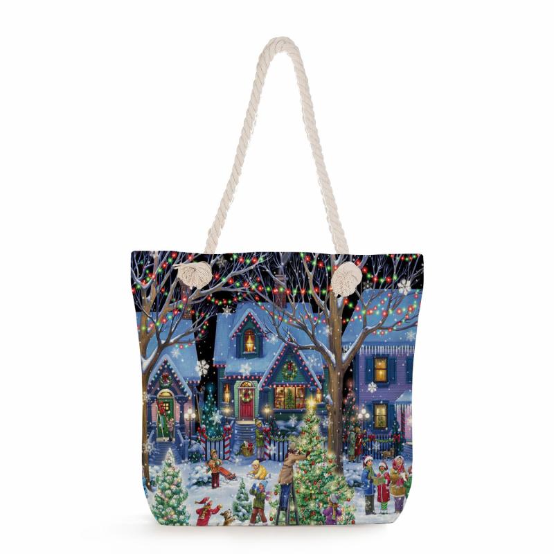 車柄プリント トートバッグ ショルダ サンタクロース クリスマス