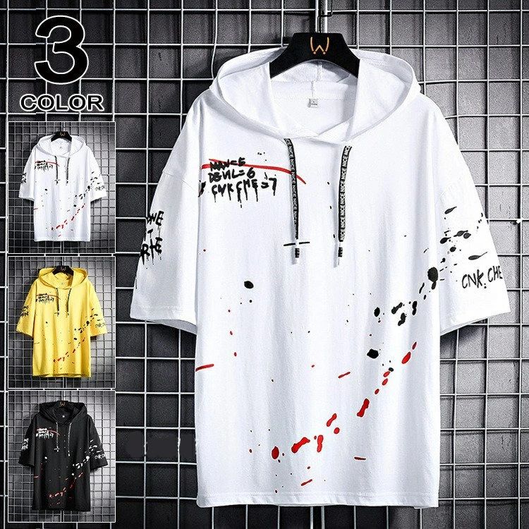 プルオーバー 半袖パーカー メンズ 切り替え 薄手 夏服 パーカー