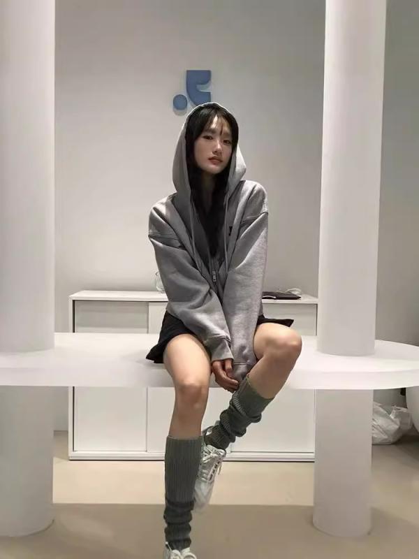 原宿 ジップアッ パーカー レディース ゆるかわ 韓国ブランド風