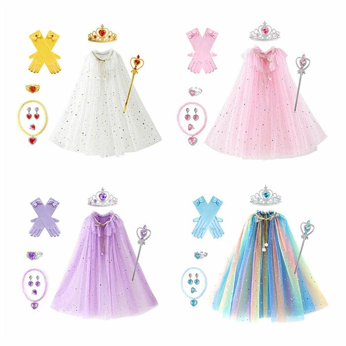 小物 ブルー 夏 マント おもちゃ お姫様 プリンセス キッズ プレゼント 七五三 4歳 魔法の杖 子供ドレス プリンセス コスプレ 8点セット 祝い コスチューム アクセサリー 仮装 王冠 グッズ 子供 変身セット 子どもドレス 3歳 なりきりセット 衣装 6色展開