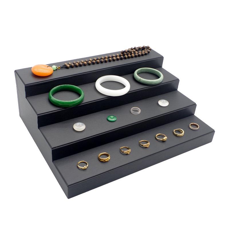 一体型 PUレザー ディスプレイスタンド 革製 アクセサリー 収集品 階段型 宝石 貴金属 高級感 多段 収..