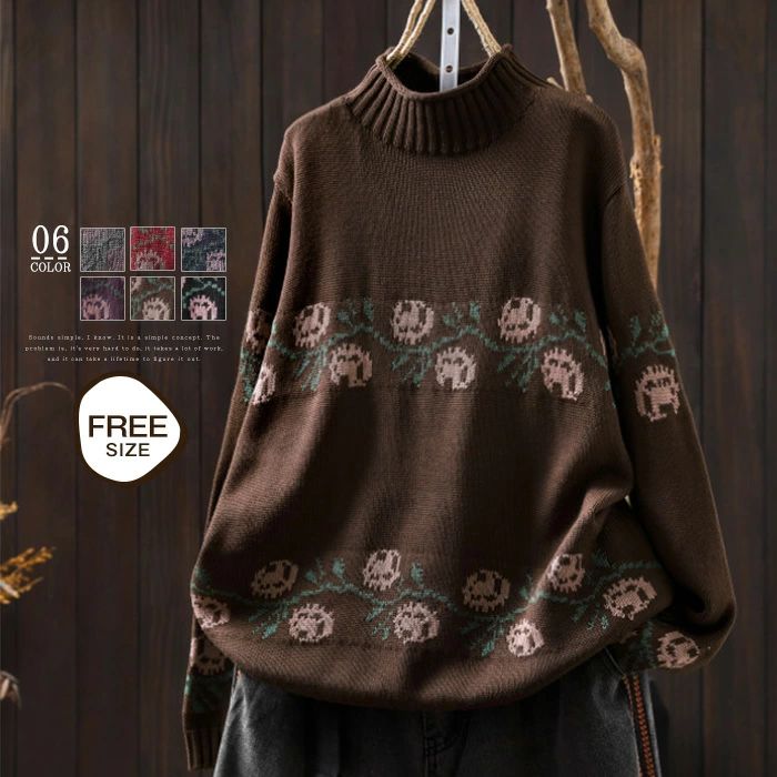 秋冬 セーター きれいめ 着痩せ リラックス 新作 暖か 日常 レディース オフィス ニットセーター 通学 ニット コットン ゆったり 重ね着 花柄 春 プルオーバー トップス ハイネック 黒 オフィス 暖かい 柔らかい 送料無料 長袖 春秋物 秋 カジュアル 冬 シンプル 通勤