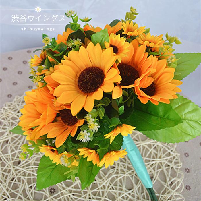 造花 手作り ウェディングブーケ ウェディング用 ひまわり クラッチ ブーケ 二次会 ブライダルブーケ ..